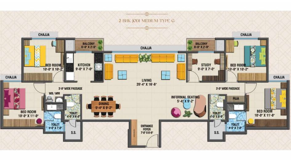 Arihant-Advika-Floor-Plan-2-BHK-Jodi-Medium-Type-G