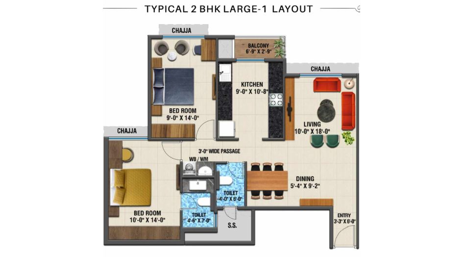 Arihant-Advika-Floor-Plan-2-BHK-Large-1-Layout