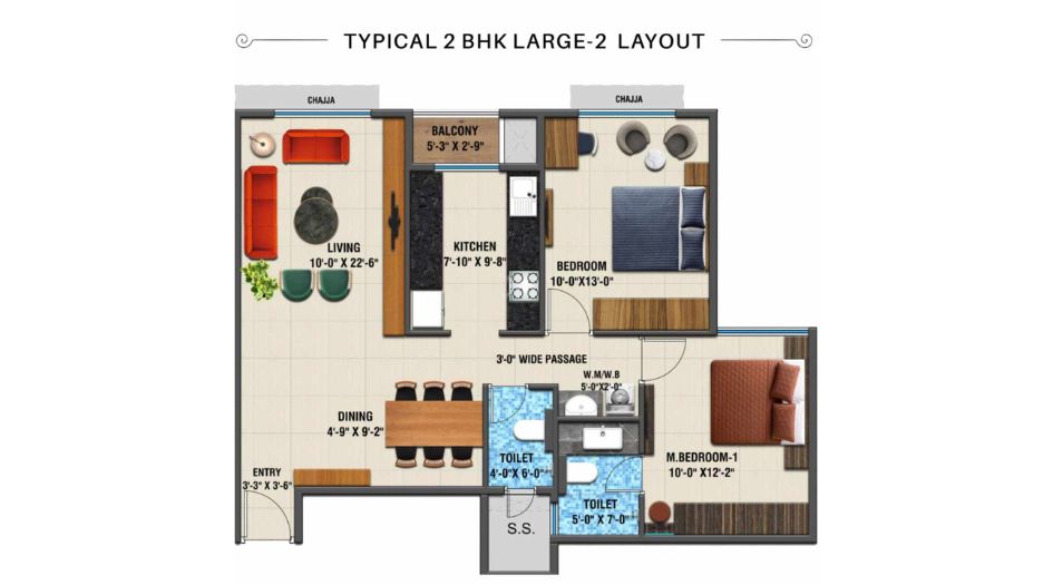 Arihant-Advika-Floor-Plan-2-BHK-Large-2-Layout