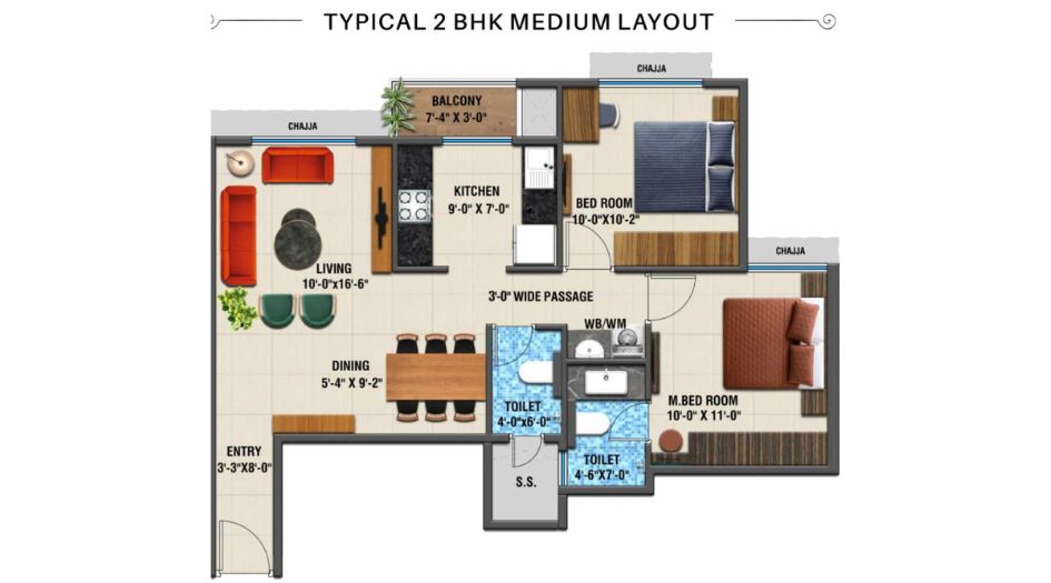 Arihant-Advika-Floor-Plan-2-BHK-Medium-Layout