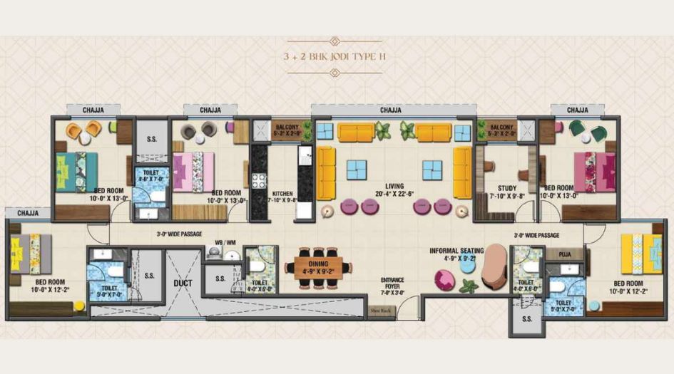 Arihant-Advika-Floor-Plan-3+2-BHK-Jodi-Type-H