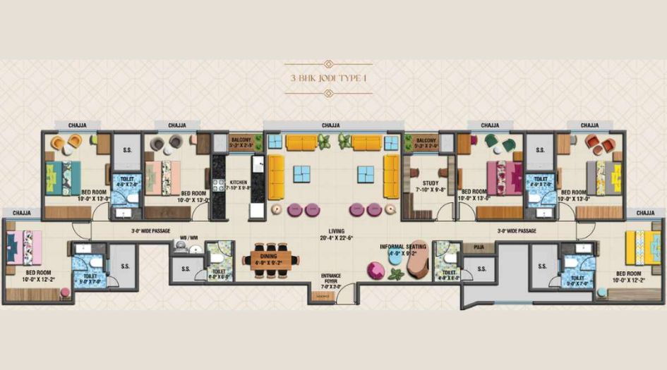 Arihant-Advika-Floor-Plan-3-BHK-Jodi-Type-I