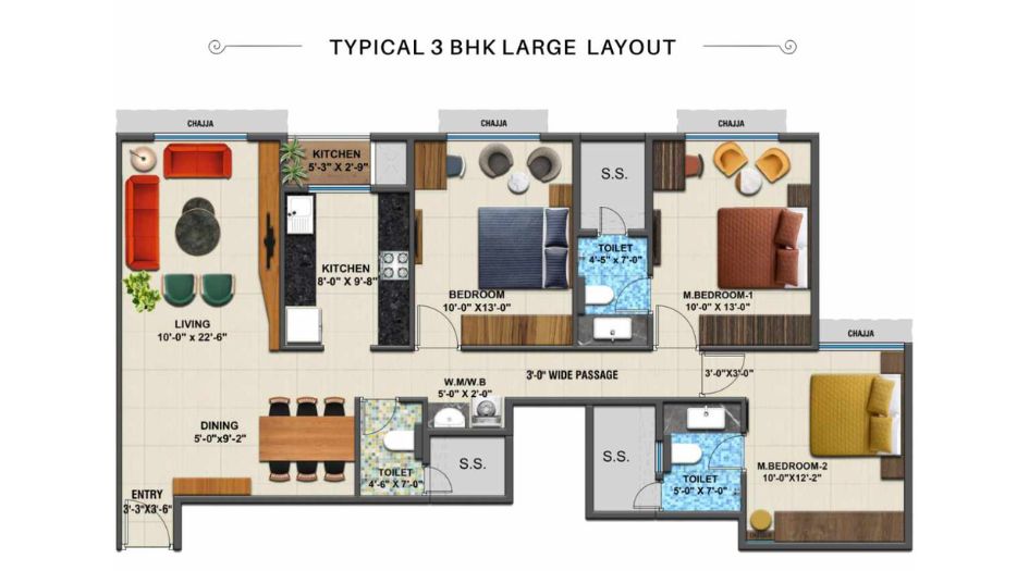 Arihant-Advika-Floor-Plan-3-BHK-Large-Layout