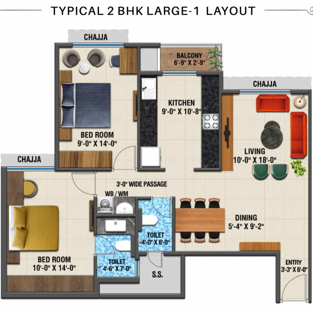 Arihant-Advika-Floor-Plan-2-BHK-Large-1-Layout