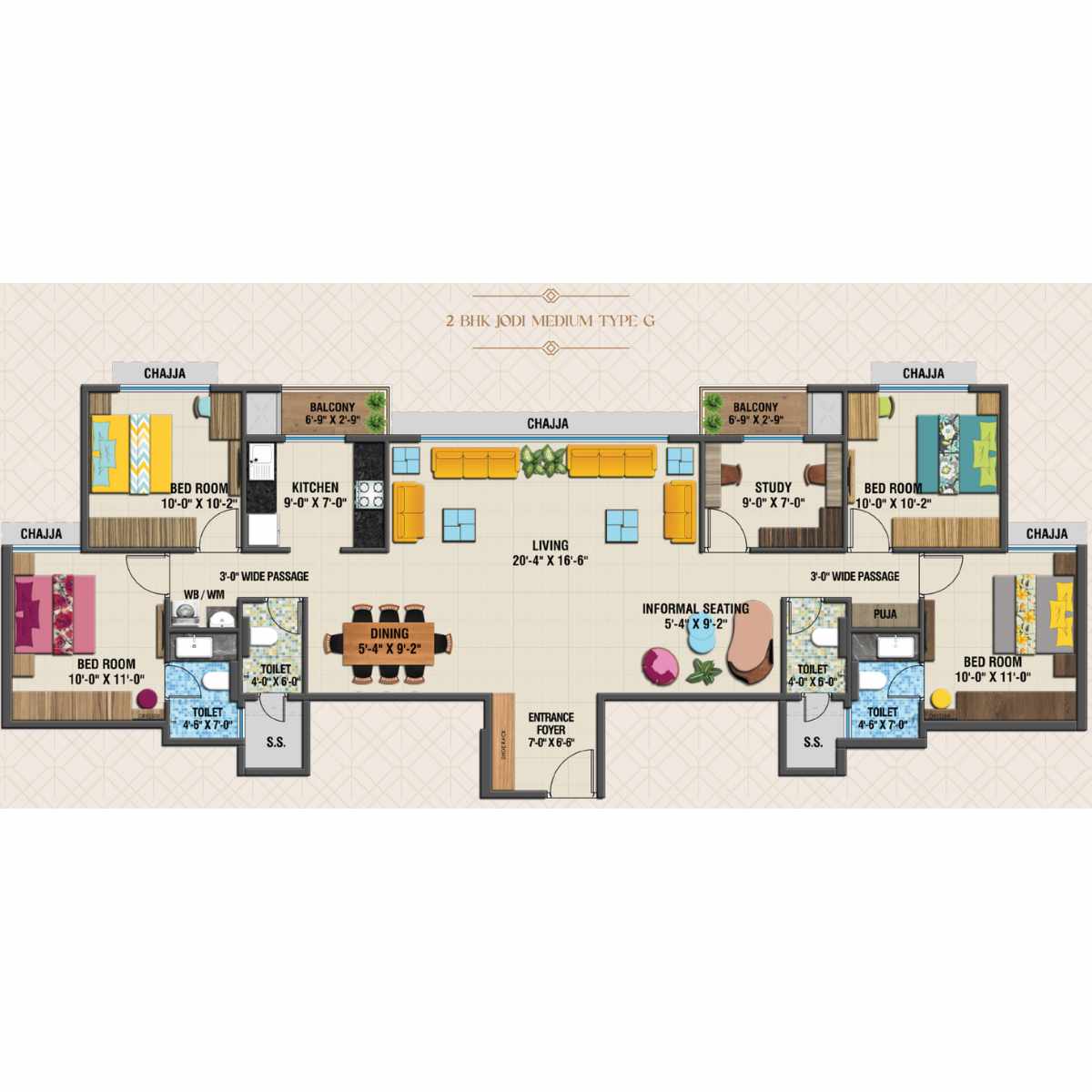 Arihant-Advika-Floor-Plan-2-BHK-Jodi-Medium-Type-G