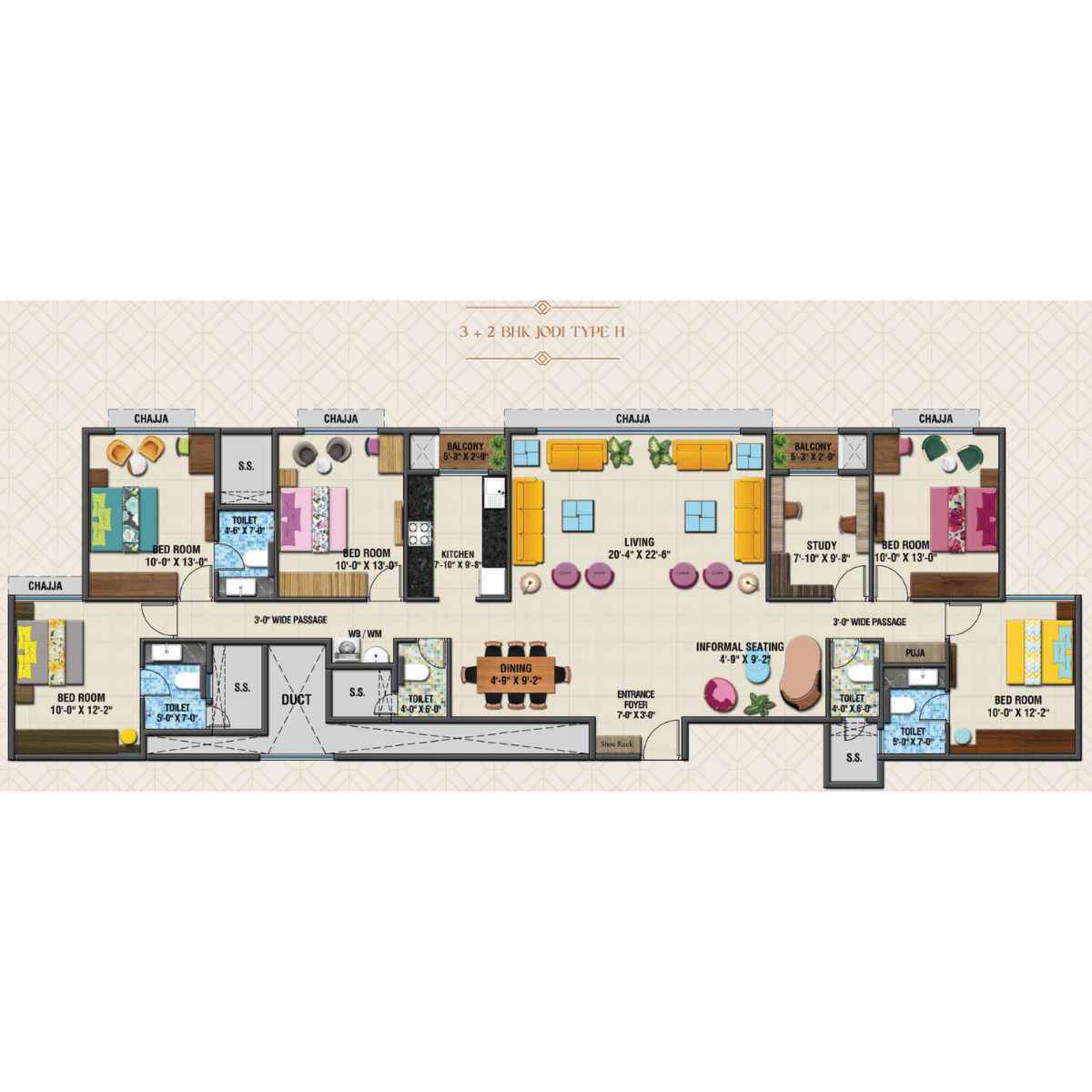 Arihant-Advika-Floor-Plan-3+2-BHK-Jodi-Type-H