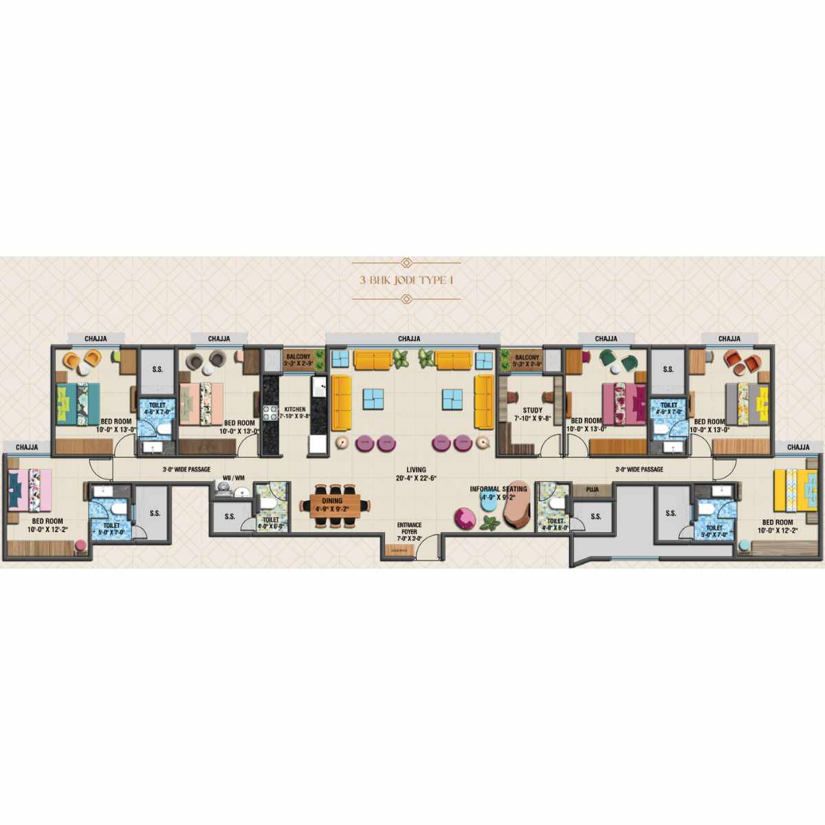 Arihant-Advika-Floor-Plan-3-BHK-Jodi-Type-I